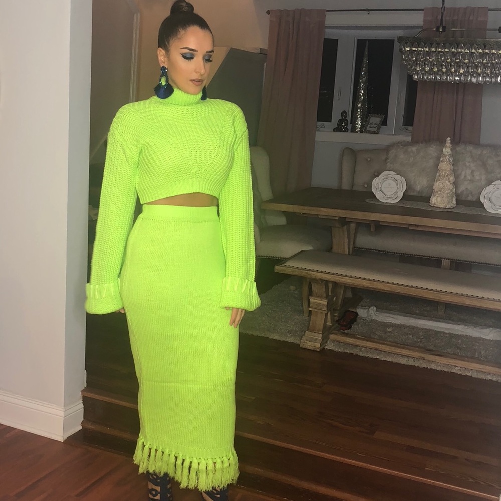 Neon Fringe Sweater Set